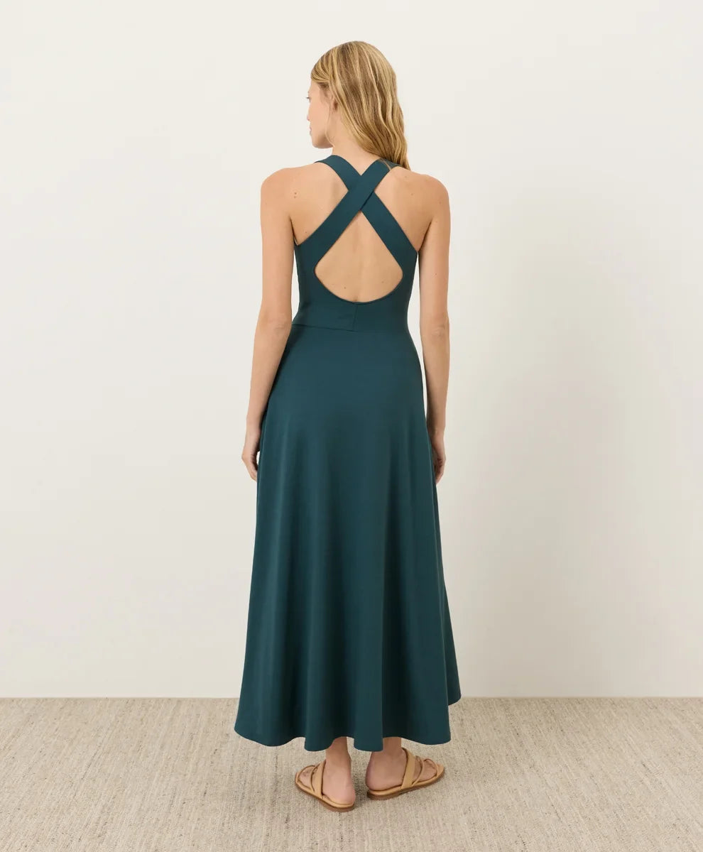 fit & flare open back maxi dress