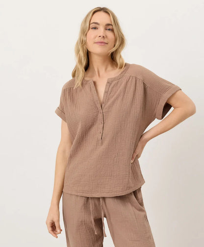 clearance coastal double gauze short sleeve popover
