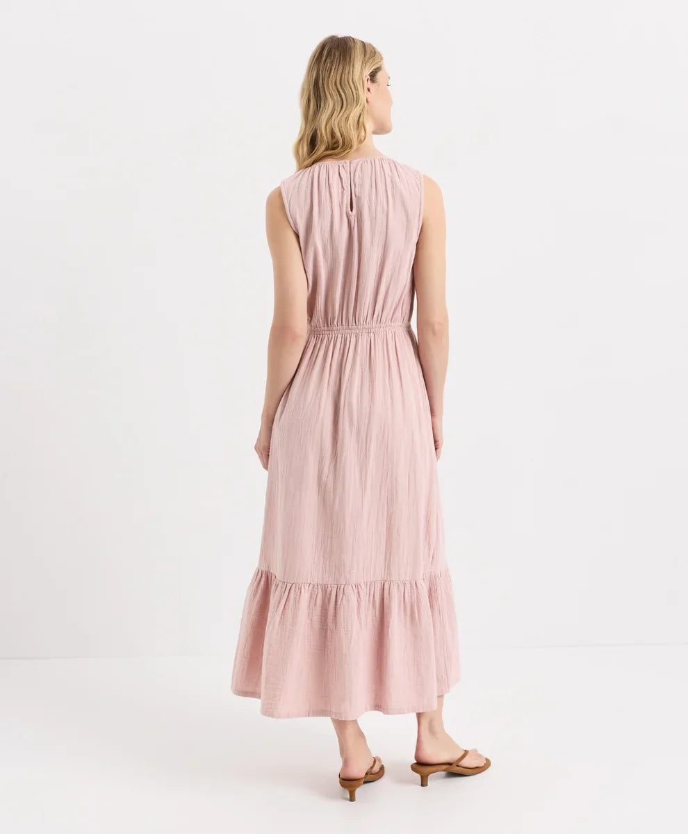 coastal double gauze tiered midi dress