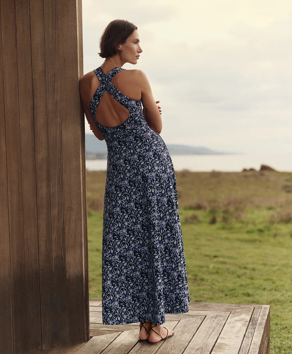 fit & flare open back maxi dress