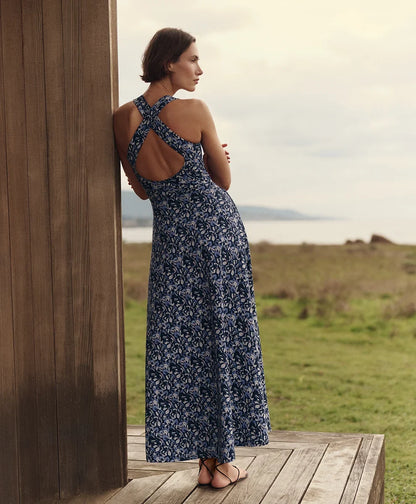 fit & flare open back maxi dress