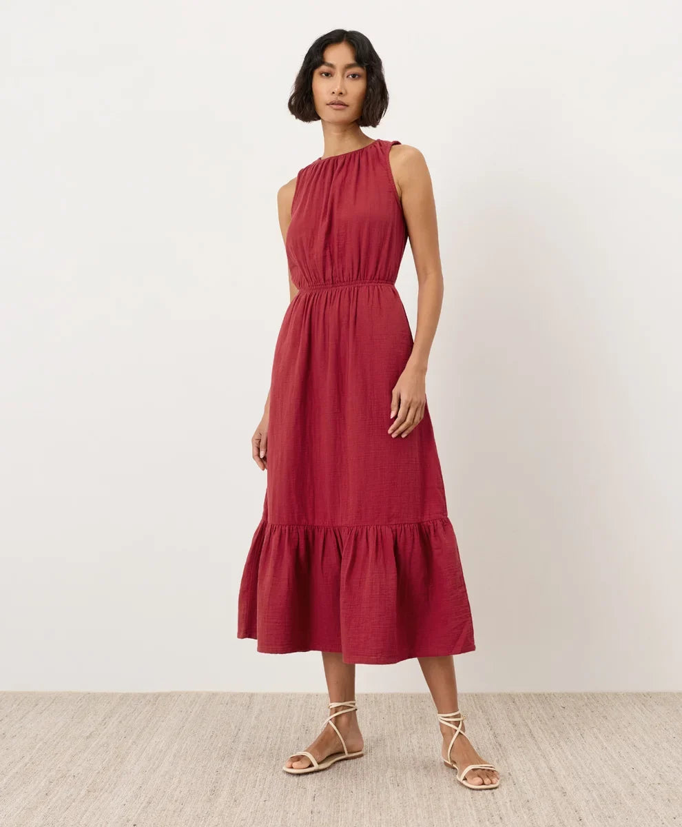 coastal double gauze tiered midi dress
