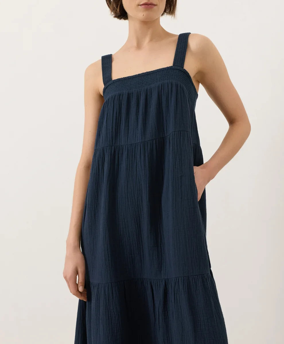coastal double gauze strappy tiered maxi dress