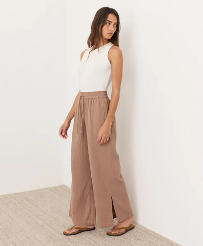 clearance coastal double gauze split hem pant