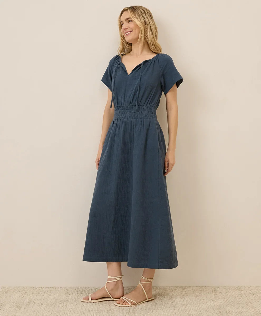 clearance coastal double gauze boho midi dress