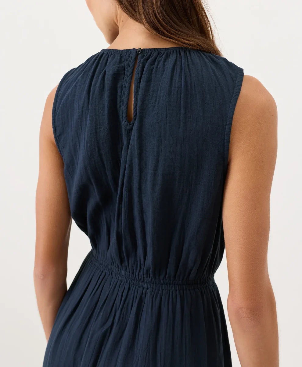 coastal double gauze tiered midi dress