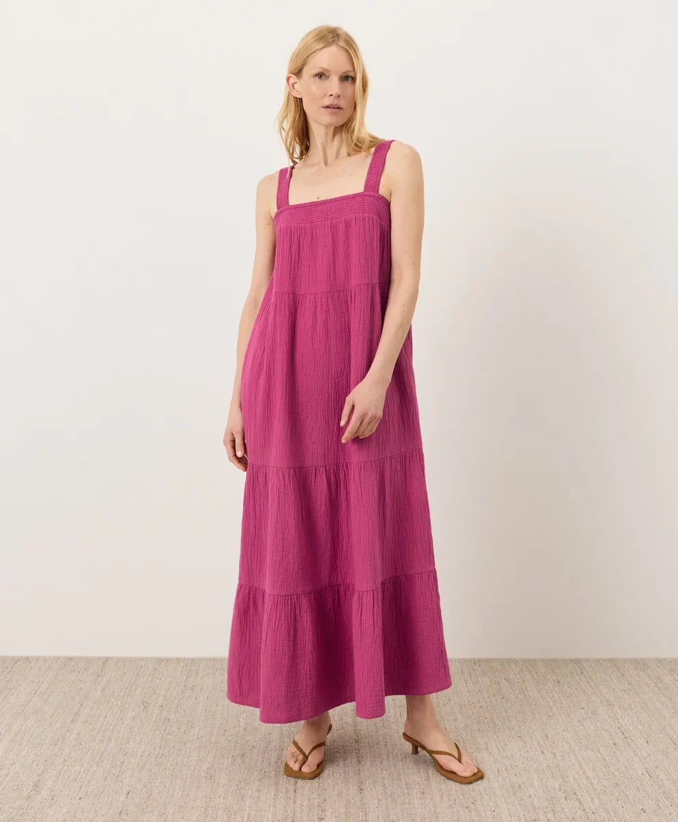 coastal double gauze strappy tiered maxi dress