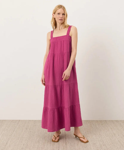 coastal double gauze strappy tiered maxi dress
