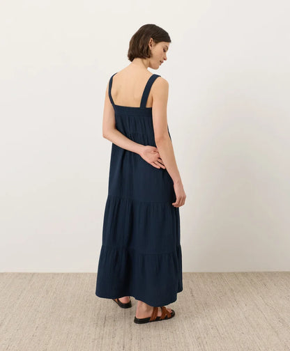 coastal double gauze strappy tiered maxi dress