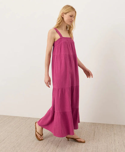 coastal double gauze strappy tiered maxi dress