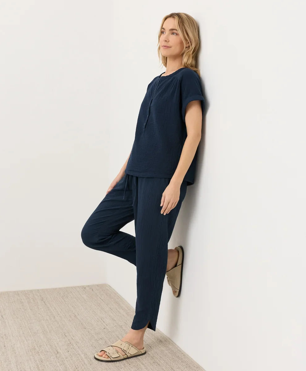 coastal double gauze tapered pull-on pant