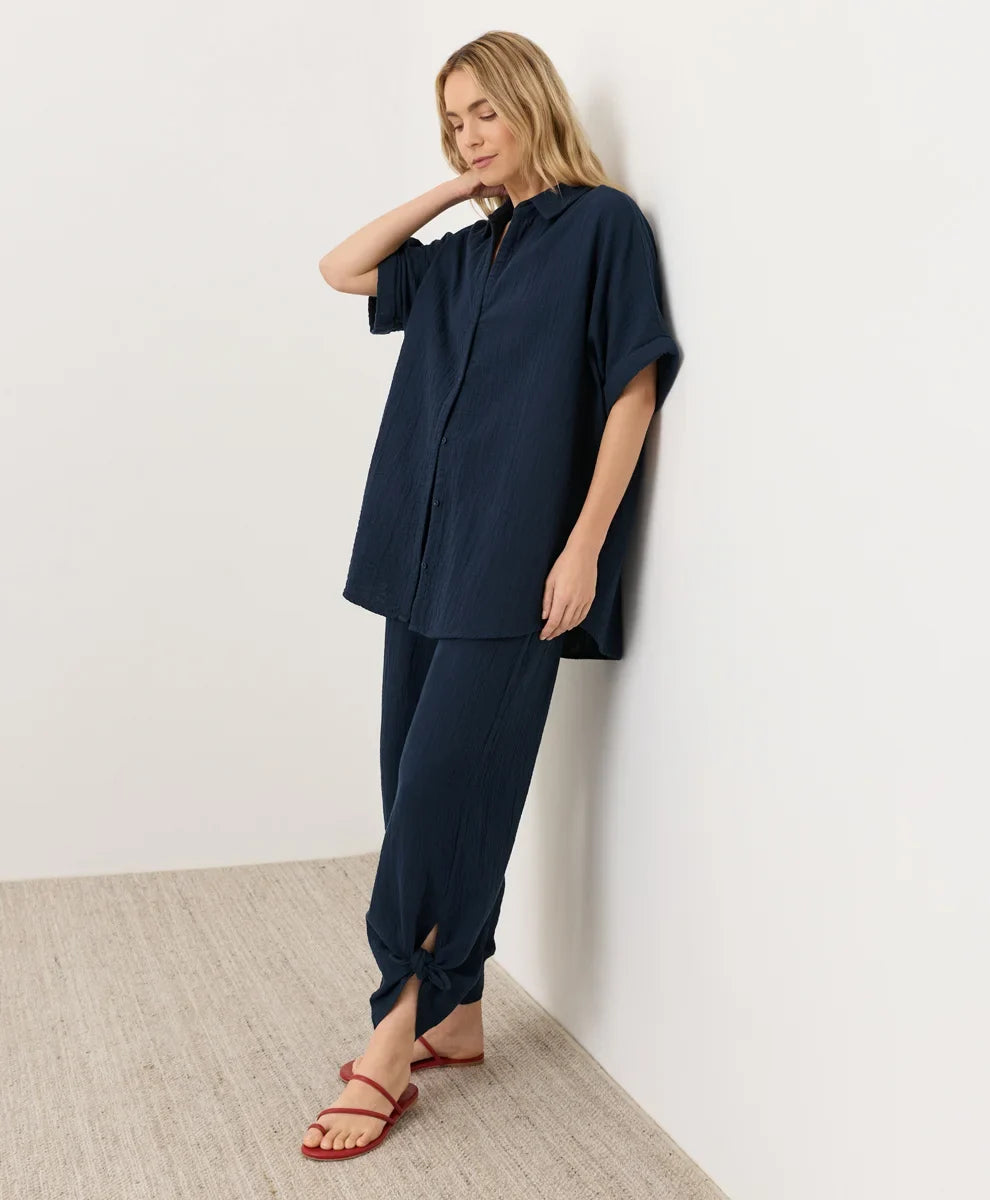 coastal double gauze split hem pant