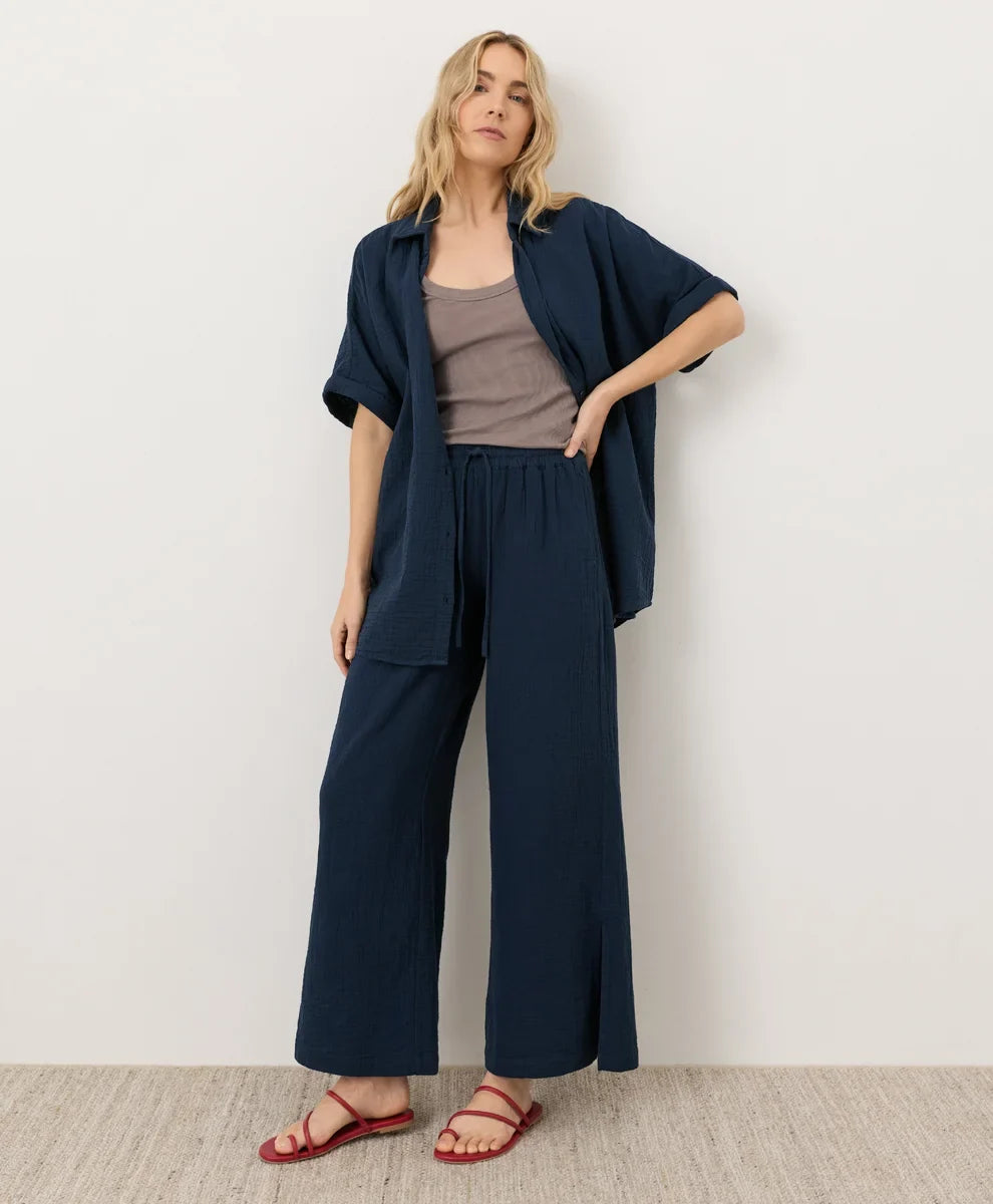 coastal double gauze split hem pant