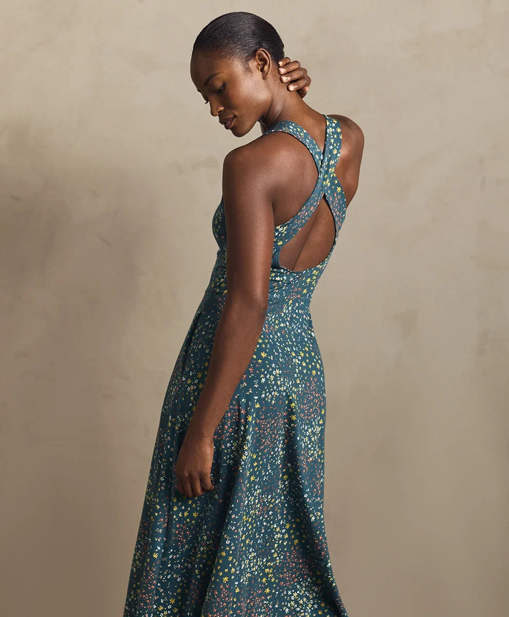 fit & flare open back maxi dress