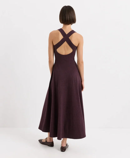 fit & flare open back maxi dress