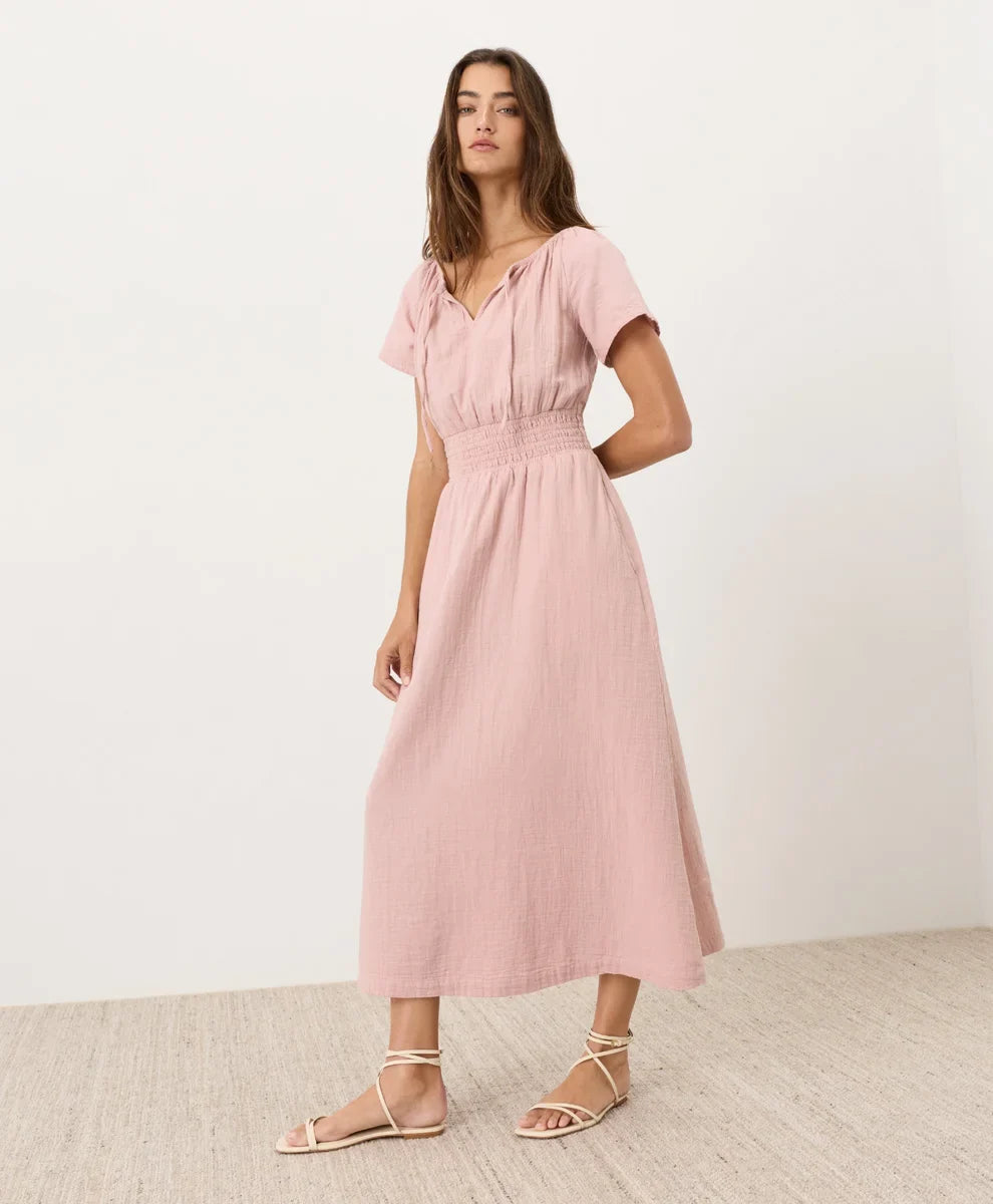 clearance coastal double gauze boho midi dress