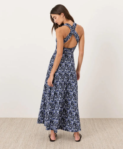 fit & flare open back maxi dress