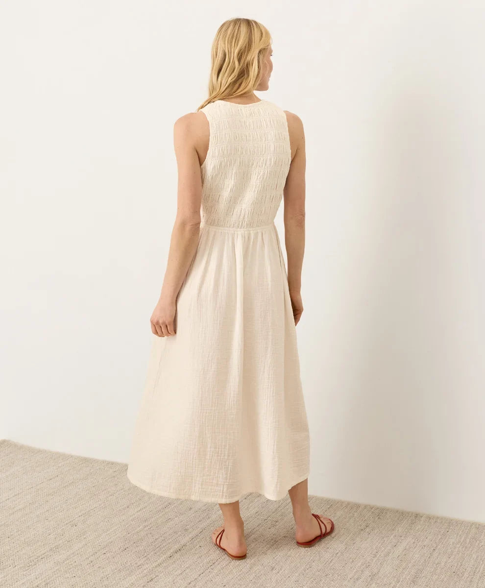 clearance coastal double gauze smocked dress
