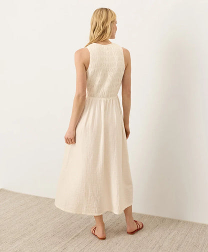 clearance coastal double gauze smocked dress