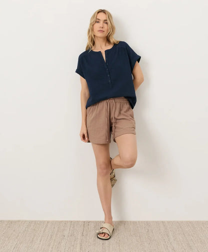 clearance coastal double gauze short sleeve popover