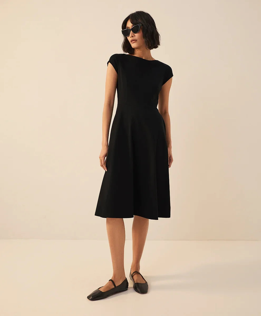 fit & flare ballet neck dress