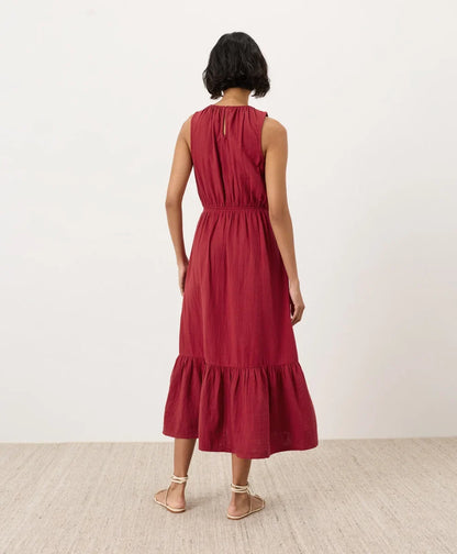 coastal double gauze tiered midi dress