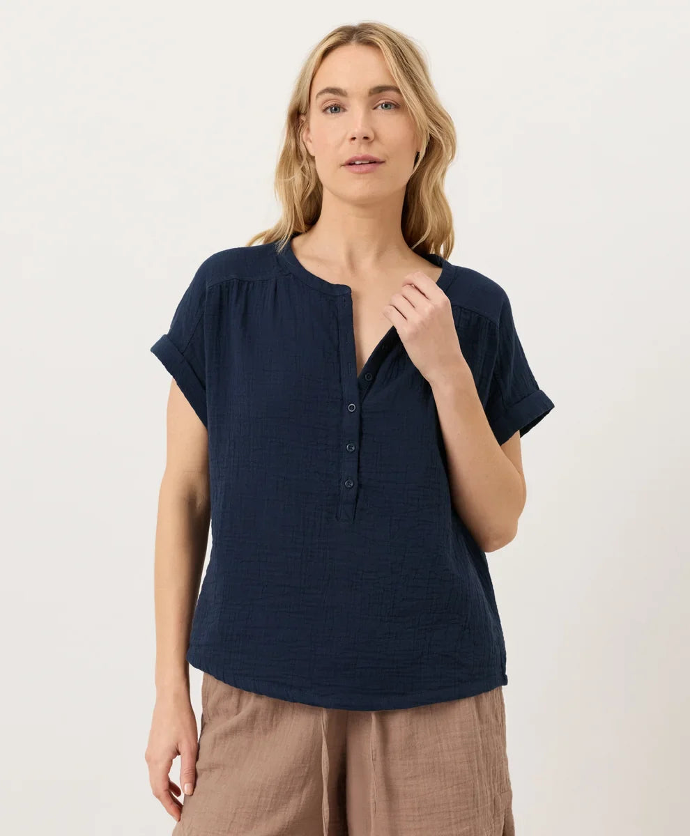 clearance coastal double gauze short sleeve popover
