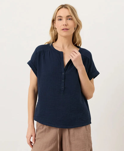 clearance coastal double gauze short sleeve popover