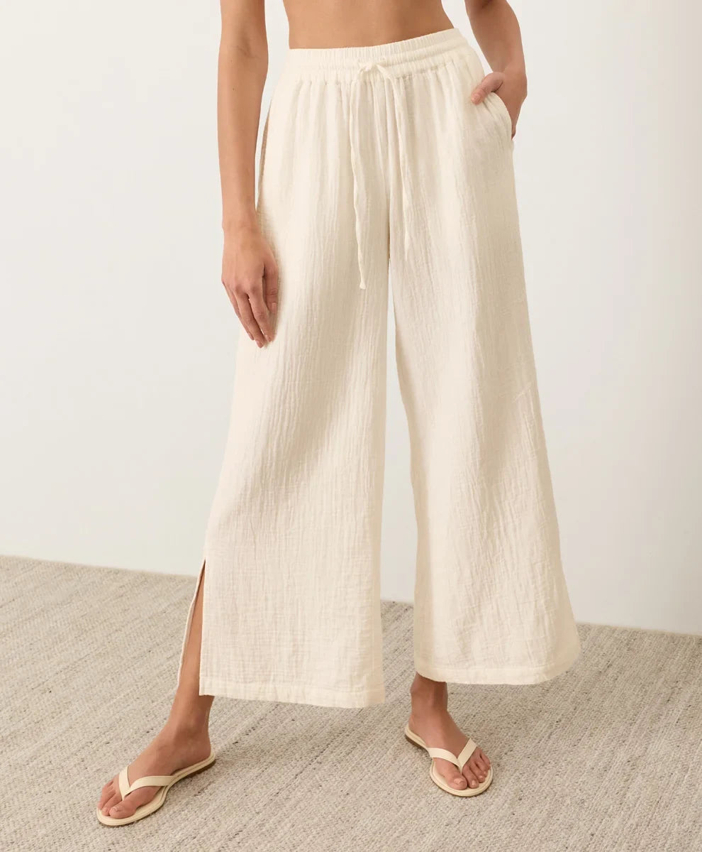 coastal double gauze split hem pant