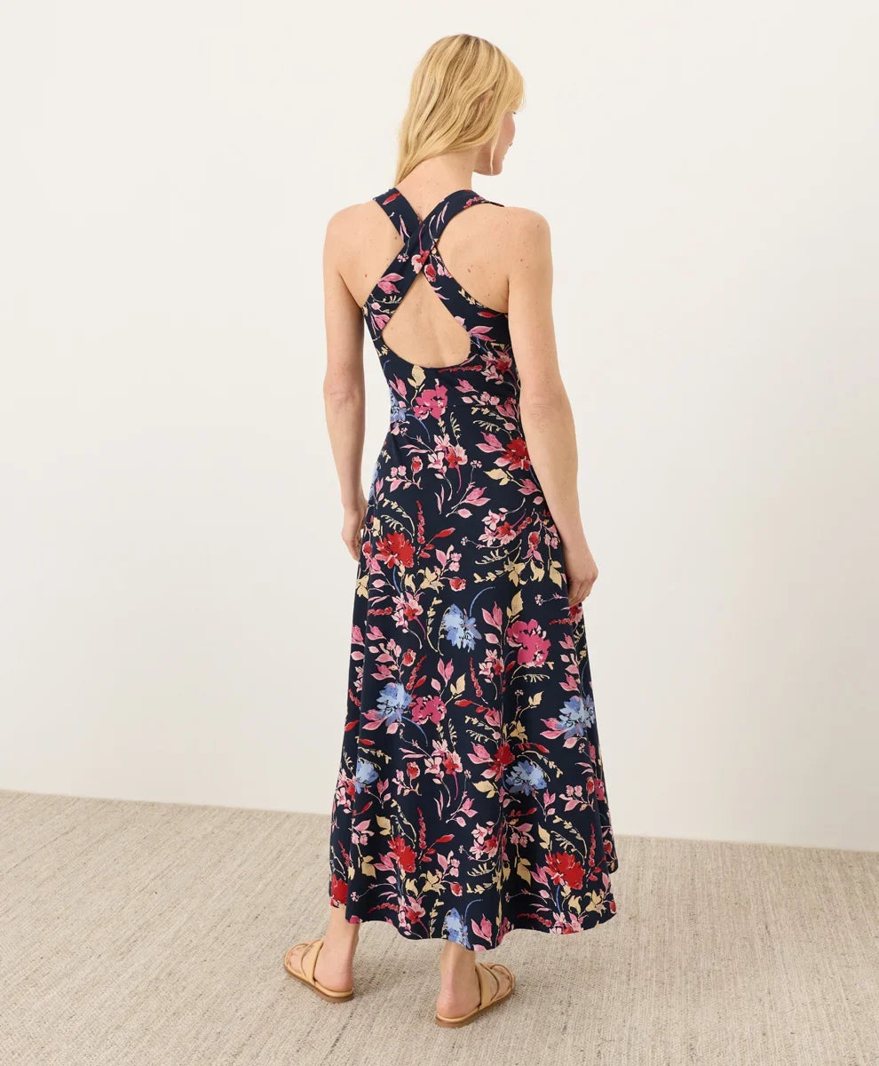 fit & flare open back maxi dress