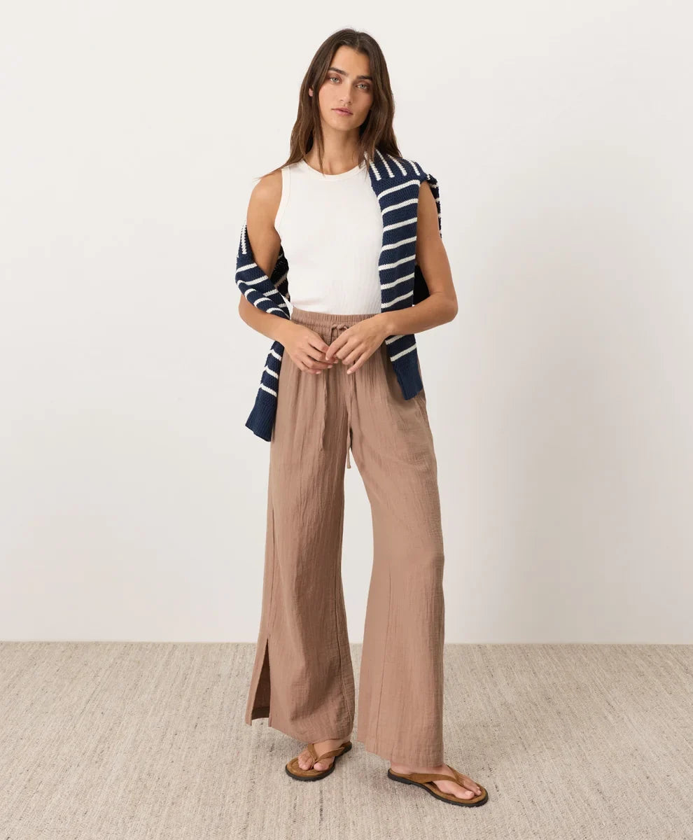 clearance coastal double gauze split hem pant