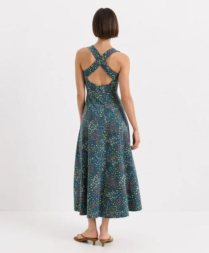fit & flare open back maxi dress