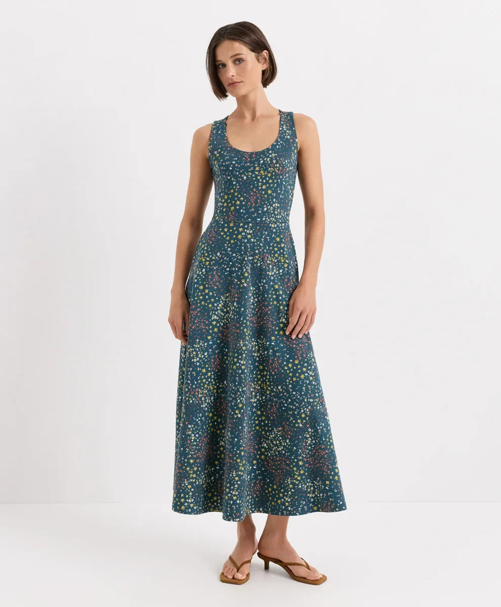 fit & flare open back maxi dress