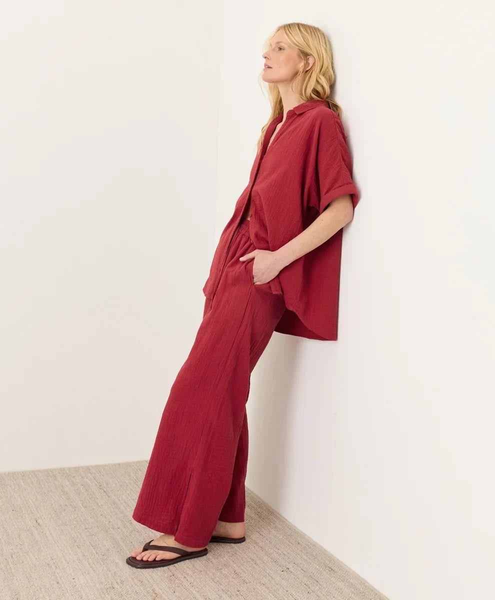 clearance coastal double gauze split hem pant
