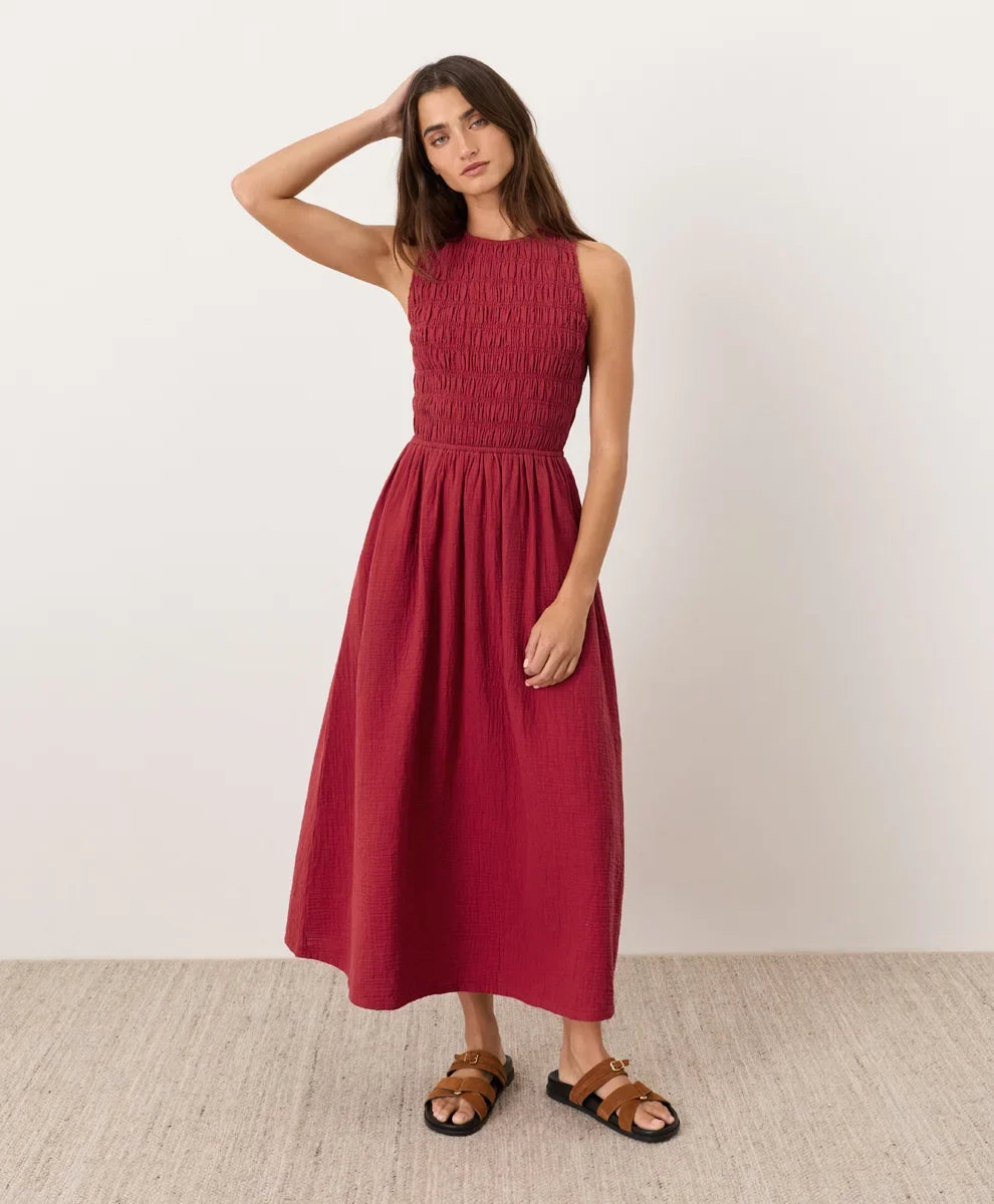 clearance coastal double gauze smocked dress